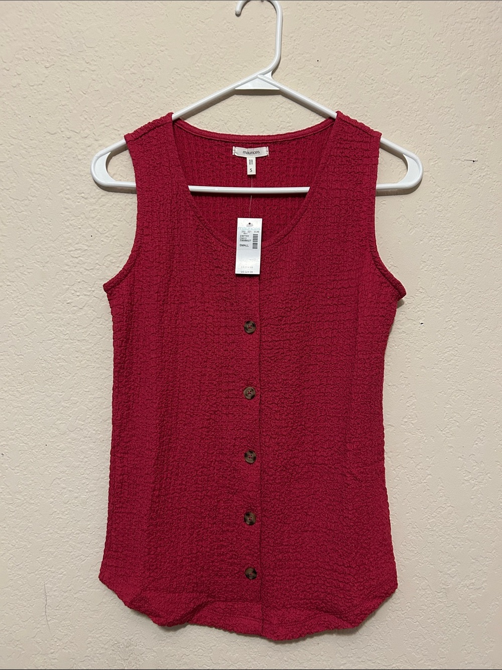 Maurices Raspberry Sleeveless Button-Front Tank Top - Picture 2 of 5